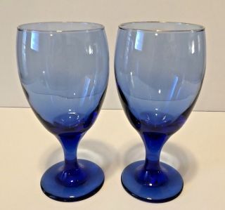 Vintage Pair Libbey Cobalt Blue Water/wine Goblets With Gold Rim 14 Oz