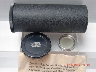 Steinheil Cassar 8mm Movie Camera Lense 1:2.  8/36mm VL Nr.  738018 4