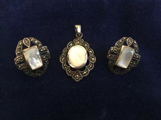 Vintage Sterling Silver Pendant And Matching Earrings