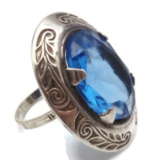 Vintage Estate Sterling Silver Large Blue Rhinestone Ring Size 4