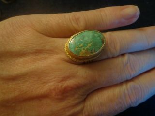 Vtg Sterling Silver 925 Gold Plate Vermeil Turquoise Ring Sz 6.  5