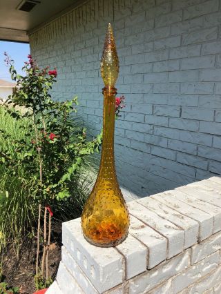 Vintage Amber Italian Glass Empoli Hobnail Genie Bottle Decanter 23”
