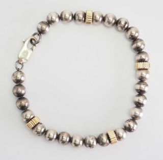 Vintage Sterling Silver And 14k Gold Bead Bracelet By Dobbs