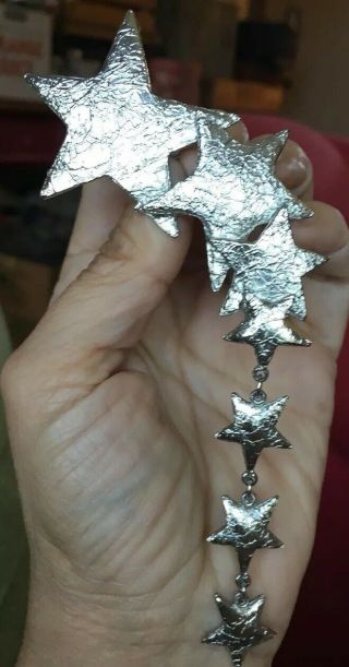 Vintage 80 90s Runway Couture Ultra Craft Silver Star 6” Drop Brooch Pin