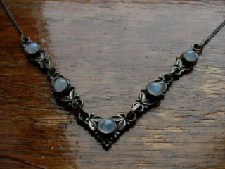 Fine Vintage Arts And Crafts Style Moonstone Sterling Silver Necklace,