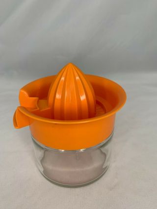 Vintage Gemco Citrus Hand Juicer Orange Plastic Lid Clear Glass Container