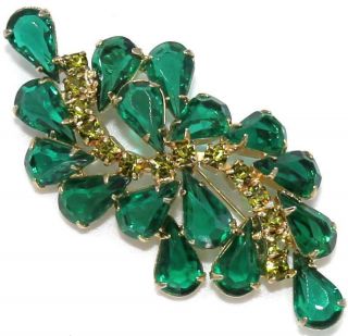 Gorgeous 2 7/8 " Vtg Juliana D&e Emerald Glass Rhinestone Brooch Pin De42