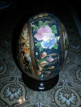 Vintage Hand Painted Porcelain Egg Asian Oriental Ceramic 6.  5 " Tall W/ Stand