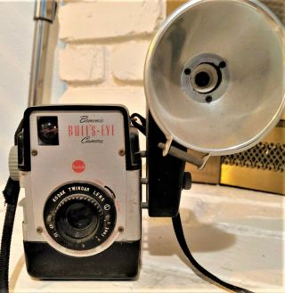 Vintage Kodak Brownie Bulls Eye Box Camera With Koda Lite Flash Holder -