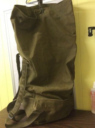 Vintage Military Us Army Green Canvas Duffle/laundry Bag Rucksack Backpack