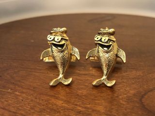 Vintage Starkist Charlie The Tuna Cuff Links And Tie Clasp Tie Clip By Skf