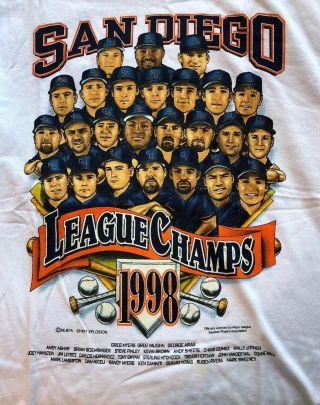 Vintage San Diego Padres 1998 Nl Champions Caricatures T - Shirt Size Large Gwynn
