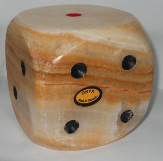Extra Large Vintage Onyx 6 Sided Die Dice Paperweight,  Natural Stone Door Stop
