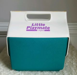 Vintage 90s Little Playmate By Igloo Ice Cooler Teal White Yellow Purple 10.  5 "