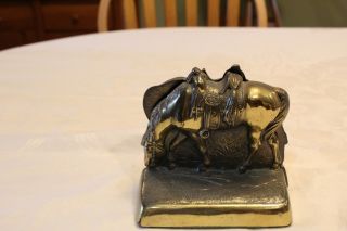 Vintage Solid Brass Western Saddled Horse Grazing Bookend Pair Right & Left