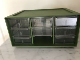 Vintage Akro - Mils 9 Drawer Plastic Storage Cabinet Model 10 - 109 Missing 1 Drawer