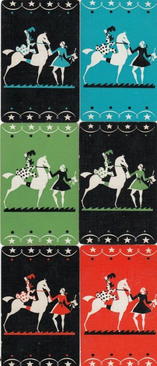 Circus Horses - Set Of 6 Old Linen Single Vintage Swap Playing Cards