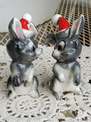 Vintage Kreiss Salt & Pepper Christmas Santa Bunnies Rabbits Anthropomorphic Aa,