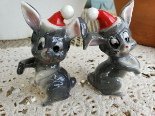 Vintage Kreiss Salt & Pepper Christmas Santa Bunnies Rabbits Anthropomorphic AA, 2
