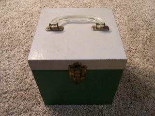 Vintage Metal Green Cream 45 Rpm Record Box Storage Holder Case 8 " Square