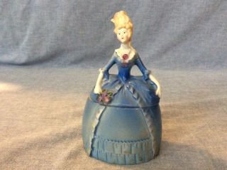 Vintage Madame Pompadour Blue Dresser Half Doll Powder Box E&r Germany