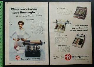 1956 Vintage Ad Burroughs Accounting Adding Machine Calculator Sensimatic Retro