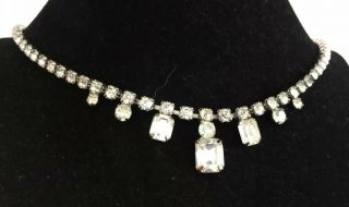 Vintage Signed Weiss Rhinestone Drop Choker Necklace Silver Tone 402