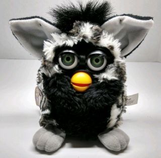 Vintage 1998 Furby Black & White Spotted Leopard Fur - Perfectly