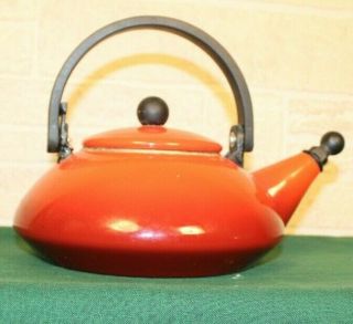 Vintage Le Creuset Whistling Tea Kettle 1.  6 Quart Red Enameled Teapot France