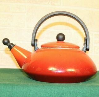 Vintage LE CREUSET Whistling Tea Kettle 1.  6 Quart Red Enameled Teapot France 2