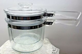 Vintage Pyrex Glass Double Boiler Flameware 1 1/2 Qt 6763 Fast Euc