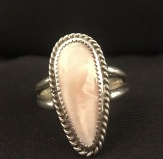 Vintage Sterling Silver Mother Of Pearl Signed Bc Ring Size 12 1/2