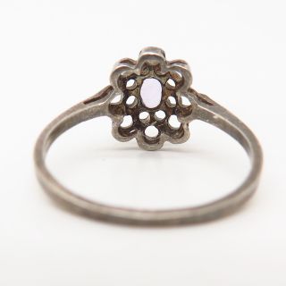 925 Sterling Silver Vintage Real Amethyst Gem Floral Design Ring Size 7 1/4 4