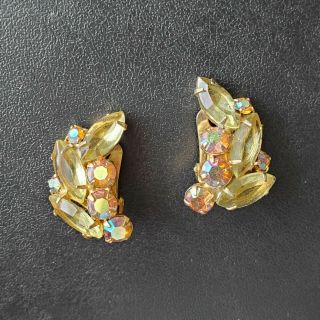 D&e Juliana Vintage Yellow Marquise Ab Crystal Rhinestone Clip Earrings W220