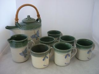 Mark Knight Tasmania Australian Studio Pottery Tea Set Teapot Cups Jug Vintage