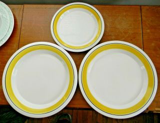Vintage Arabia Faenza Plates 2 Dinner & 1 Salad Yellow Band Black Stripe Finland