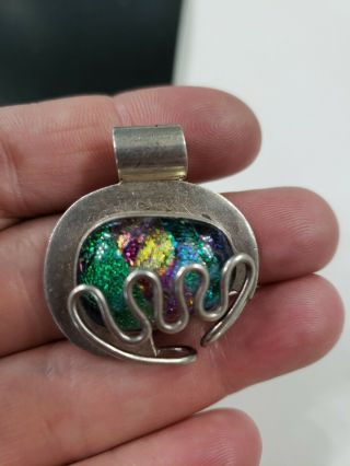 Vintage Sterling Silver 925 Dichroic Glass Pendant 1.  5 " T (15.  1g)