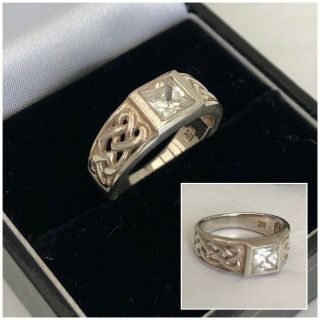 Vintage Jewellery Sterling Silver 925 Celtic Knot Cz Stone Ring - Size J