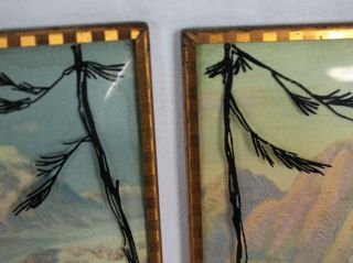 2 Vtg Silhouettes Pictures Man Woman Fishing Camping Fire Convex Bubble Glass 5