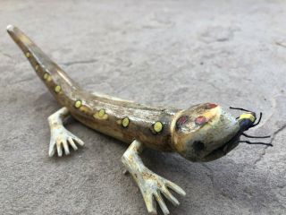 Vintage Zuni? Mexican? 8 " Carved Antler Gecko Lizard Carving Folk Art Fetish