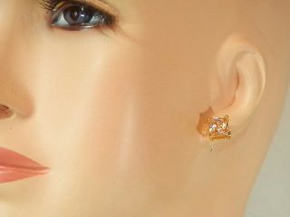 WOWZA Vintage 80 ' s 1 carat Peach CZ Square Cut Princess Pierced Earrings 181n6 4