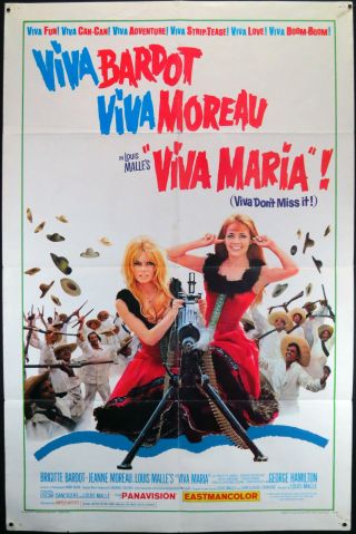 Vintage 1965 Viva Maria Brigitte Bardot Jeanne Moreau Movie Poster