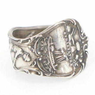 Vtg Sterling Silver - Tennessee State Seal Spoon Handle Ring Size 9.  5 - 10.  5g
