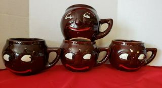 Set 4 Vintage Mccoy Pottery Usa " Man In The Moon " Hand Painted Coffee Mugs