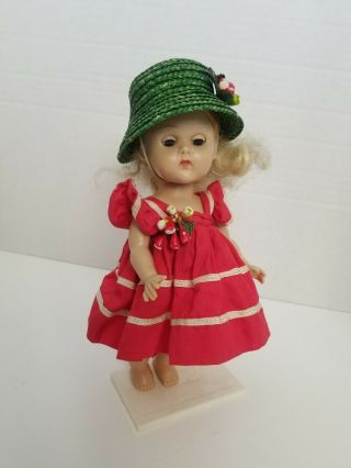 Vtg Vogue Ginny Clothes Outfit - Red Pinafore Dress W/green Hat Tagged No Doll