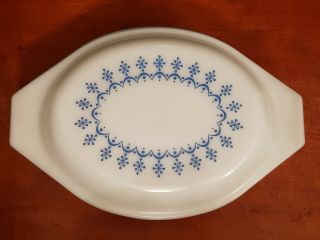 Vintage Pyrex Snowflake Blue Garland 1 1/2 Qt Oval Casserole Dish With Lid 043 2