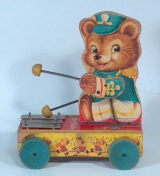Vintage 1962 Fisher Price Tiny Teddy Bear Xylophone Wood Pull Toy 635
