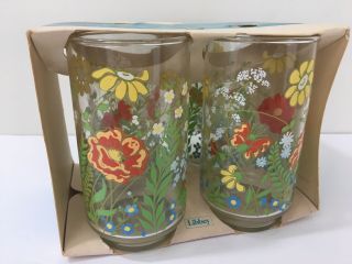 Set Of 4 Vintage Libbey Beverage Glasses Tumblers Floral Flower Print