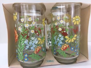 Set of 4 Vintage Libbey Beverage Glasses Tumblers Floral Flower Print 2