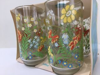 Set of 4 Vintage Libbey Beverage Glasses Tumblers Floral Flower Print 3